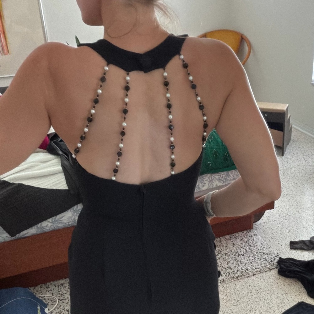 Donna Rocco New York Petite black cocktail dress bead pearl back 6